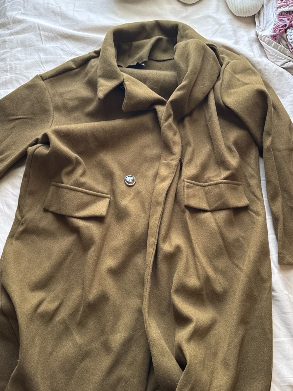 Womens Brown/Green Long Wool-Blend Coat